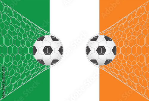 Flag of Ireland with Soccer Ball. Football Championship Concept. Vector Illustration.