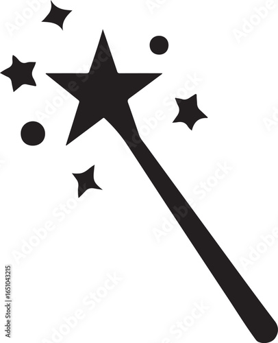 Magic wand silhouette vector for fantasy, magic, fairy tale, and creative graphic illustrations.