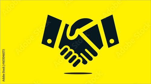 "Handshake Icon – Business Agreement, Partnership, and Collaboration Symbol on Yellow Background"