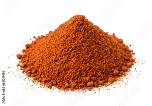 Close-up of a vibrant orange spice powder piled into a neat mound on a black background with