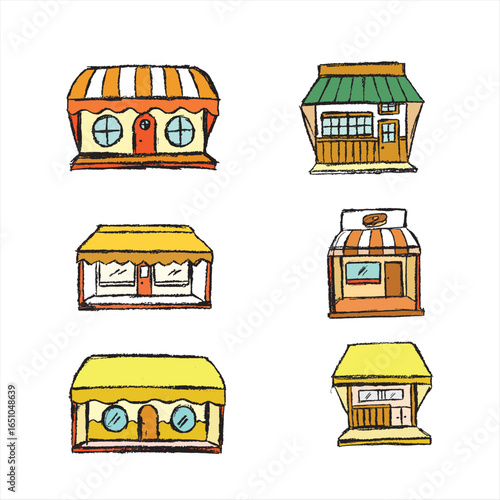 illustration sketch of a store for products and scenery