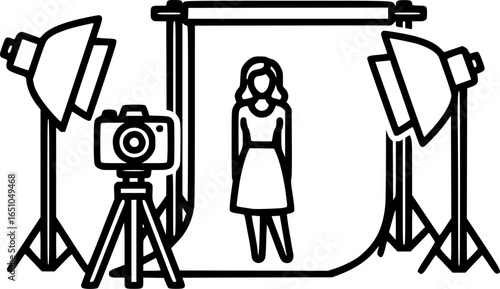 Model photography setup outline icon vector
