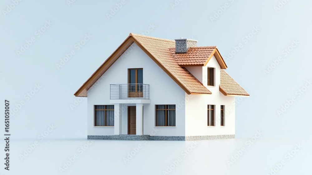 custom made wallpaper toronto digitalA white house with a red roof and brown trim, standing on a white background with a blue sky in the background.