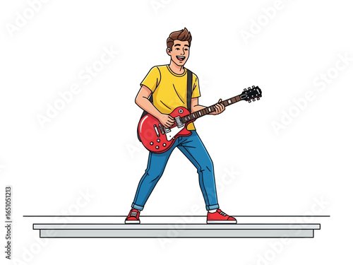 Electric Guitar Soloist: An illustration of a young musician lost in the moment, playing his electric guitar with passion and skill.