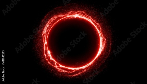 red abstract circle plasma lightning particle effect ring with swirling glow particles visual effect layer overlay generative ai