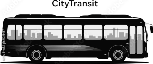 City Transit Bus Silhouette with Skyline on Transparent Background for Urban Projects