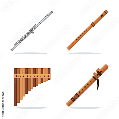 Various Flute Instruments Concert Wooden Panpipe and Indigenous Styles