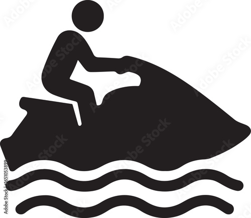 Jet ski silhouette vector icon. Water sport illustration perfect for recreation, adventure, travel, and design.