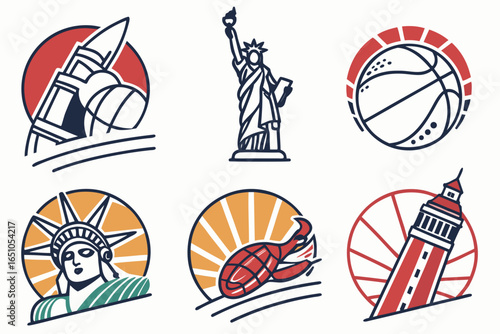 Collection of iconic new york city landmarks and symbols