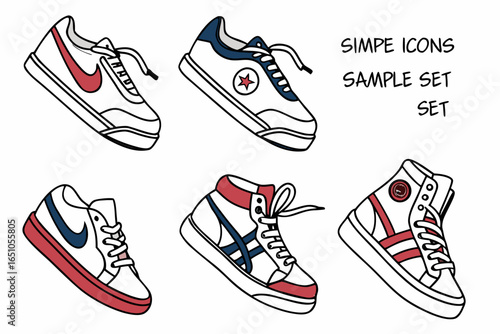 Collection of simple sneaker illustrations isolated on white background