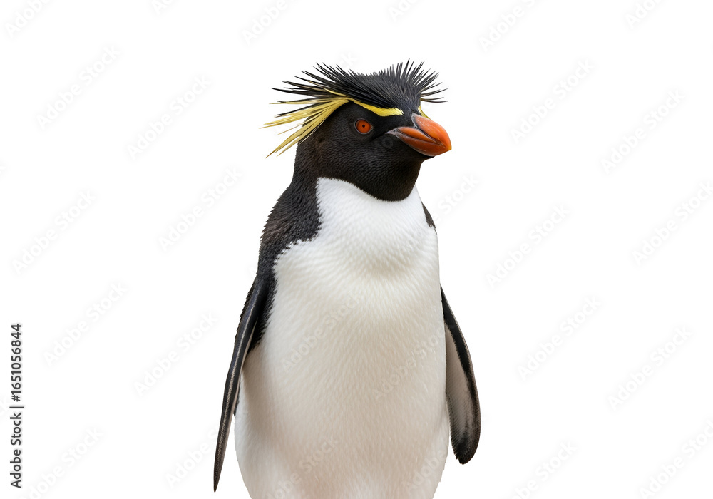 Fototapeta premium Colorful and Elegant species of penguin with striking yellow crest on black background