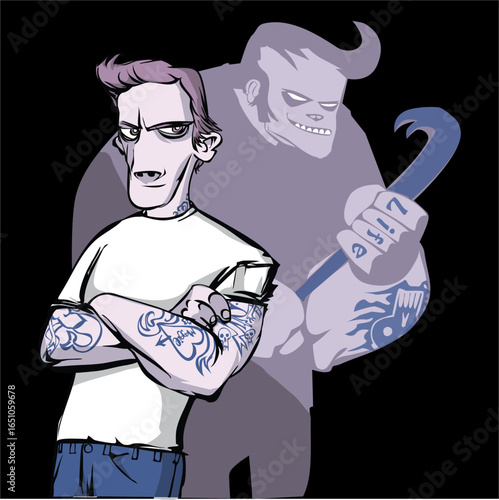 Inner Demon 2 characters fun Halloween Horror Monsters Frankensteins monster zombies black best Artwork vector editable logo for Wall Sticker t-shirt design and multipurpose use in high definition for