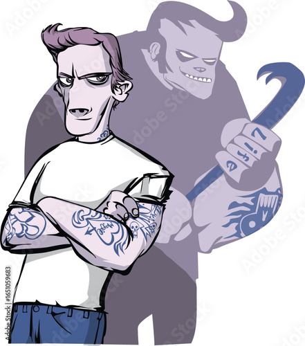 Inner Demon 2 characters fun Halloween Horror Monsters Frankensteins monster zombies black best Artwork vector editable logo for Wall Sticker t-shirt design and multipurpose use in high definition for