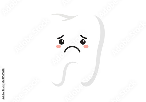 Cartoon tooth with a sad expression featuring downturned mouth and tearful eyes
