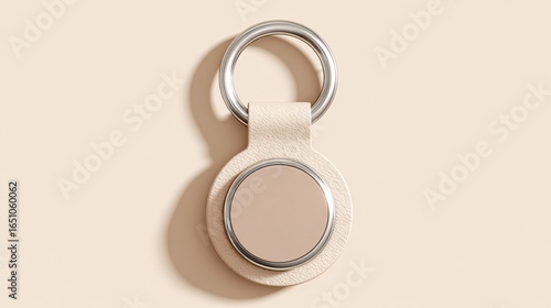 Minimal Faux Leather AirTag Holder on Beige Background