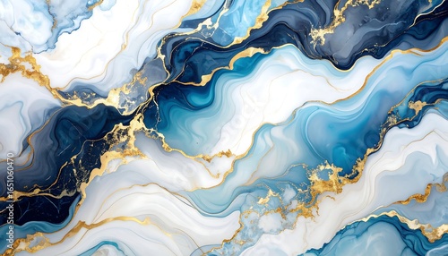 Abstract pink and blue marble liquid texture with gold splashes, luxury background