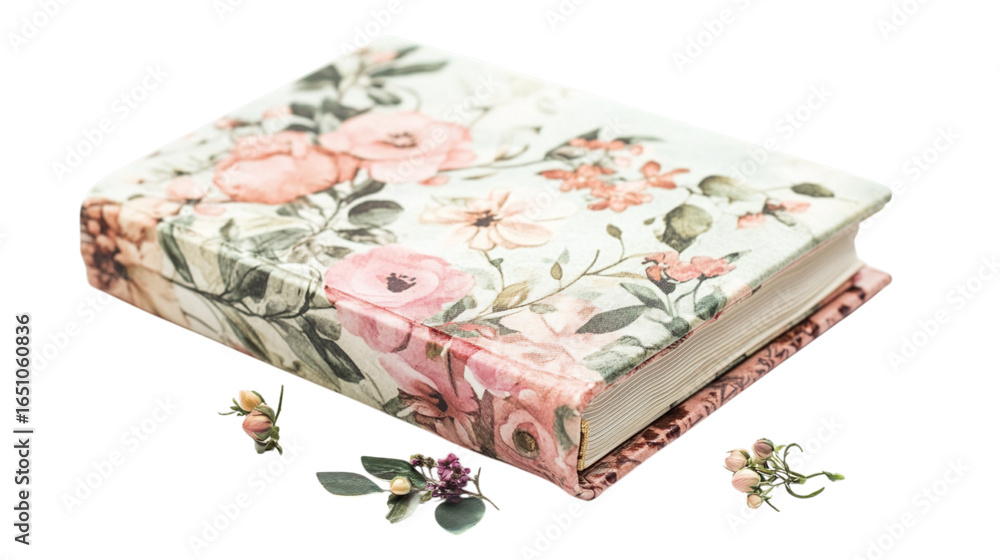 • A handmade Mother's Day photo album with floral designs, isolated on white background in HD • A handmade Mother's Day photo album with floral designs, isolated on white background in HD