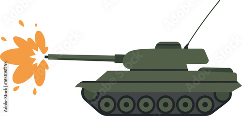 Military tank firing cannon