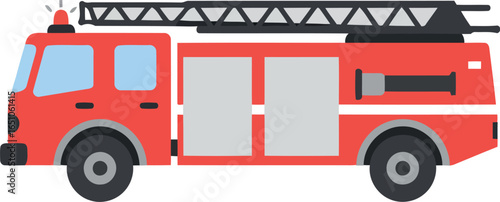 Red fire truck with ladder side view vector art