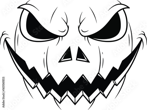 Spooky jack o lantern face with menacing grin and piercing eyes