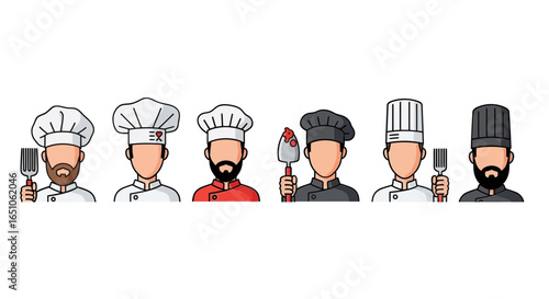 Chef Icons Set: Professional Cooks with Kitchen Utensils