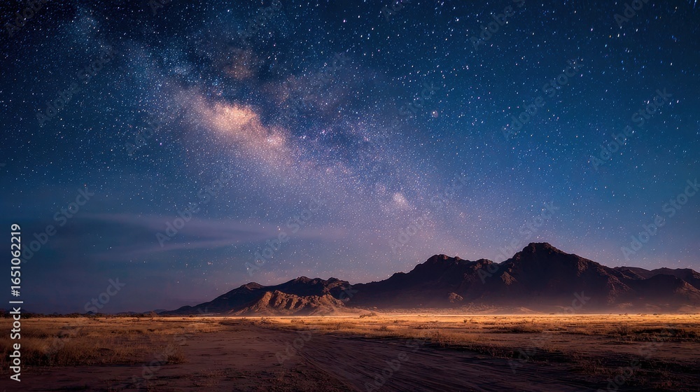 Milky Way over Desert Mountains. Landscape Photography. Possible Use Astronomy Background Milky Way over Desert Mountains. Landscape Photography. Possible Use Astronomy Background