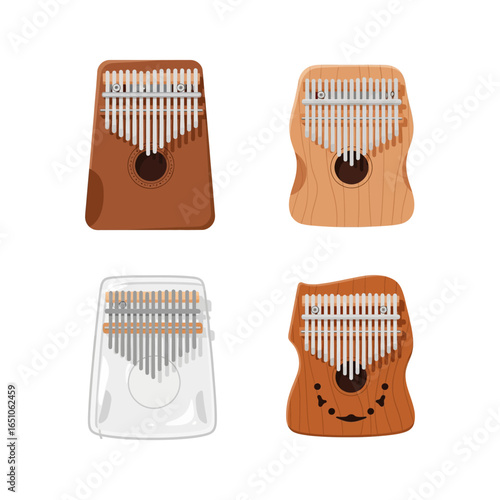 Set of Four Wooden Kalimbas Musical Instrument Illustration