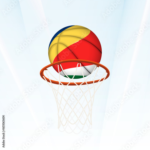 Seychelles Flag Basketball Scoring Through Hoop.