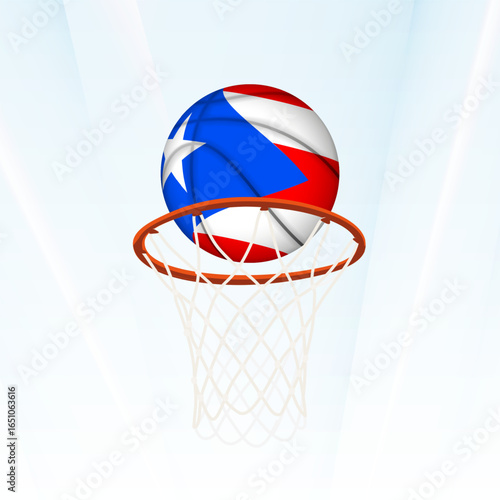 Puerto Rico Flag Basketball Scoring Through Hoop.