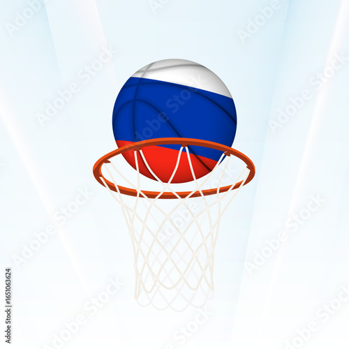 Russia Flag Basketball Scoring Through Hoop.
