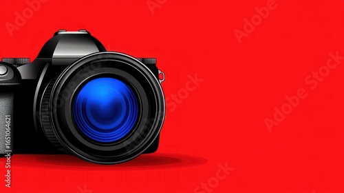 Sleek Camera Illustration on Vibrant Red Backdrop: A Captivating Visual Asset
