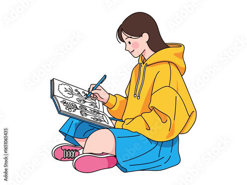 Creative Sketching: A young artist immersed in their passion, sketching intricate designs in a vibrant, artistic style. The scene is a testament to the power of imagination.