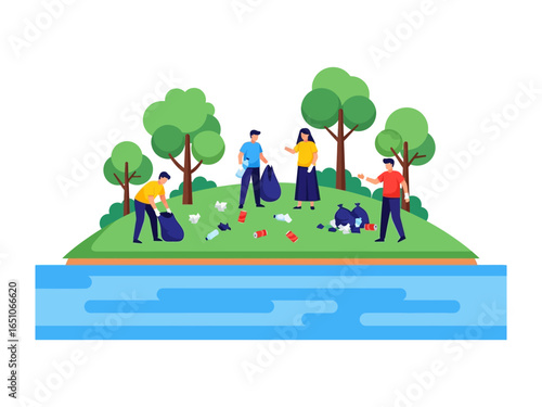 Eco-Friendly Initiative: Dedicated individuals diligently collect litter, promoting environmental cleanliness.