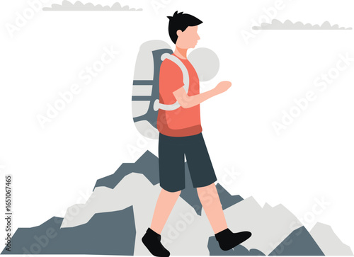 A younger boy is walking joyfully.