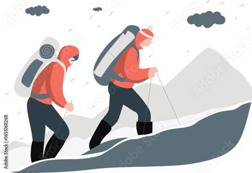 Despite the bad weather, the two friends continue their journey.