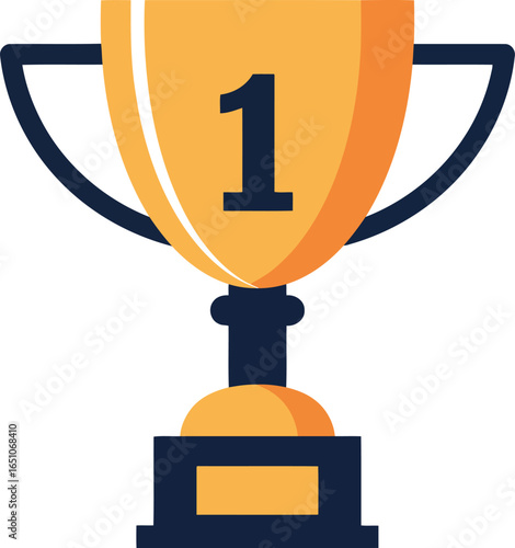 Golden trophy with number 1 victory success symbol