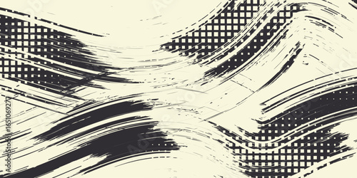 Hand drawn grainy green brush stroke with spray texture. Rough thick brush stroke texture. Grunge distress damaged old banner with zigzag bold line. Spray green trend paint effect vector background.