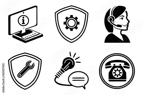 Set of customer service and technical support icons isolated on white background
