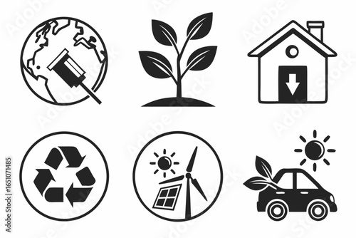 Collection of ecofriendly and green energy icons isolated on white background