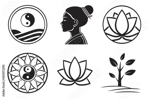 Collection of spiritual and wellness symbols isolated on white background