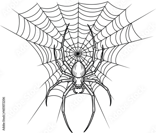 Detailed spider and web illustration captures natural hunting artistry