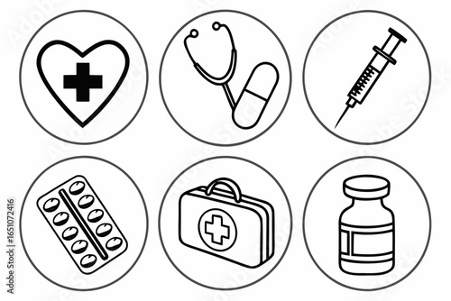 Collection of medical icons isolated on white background