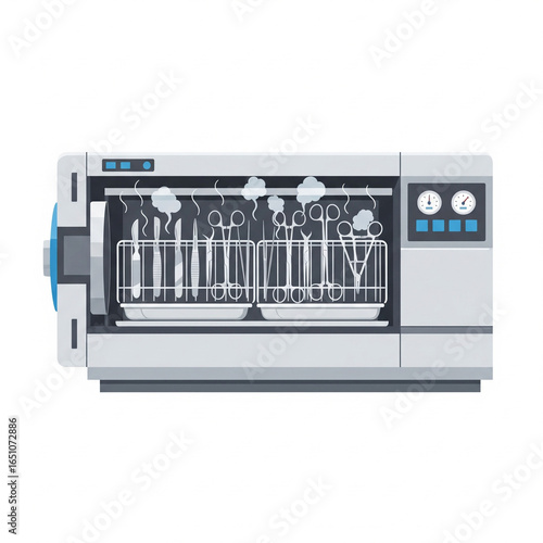  flat icon Sterilization of surgical instruments in autoclave isometric ilustration.