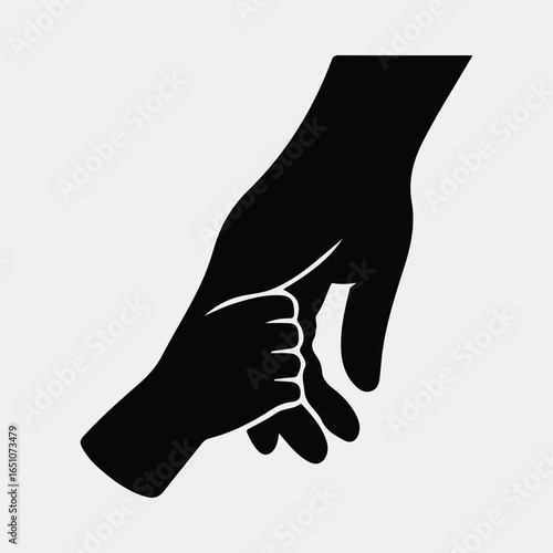 Silhouette adult holding child's hand tightly vector illustration