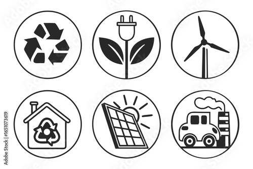 Set of ecofriendly energy icons isolated on white background