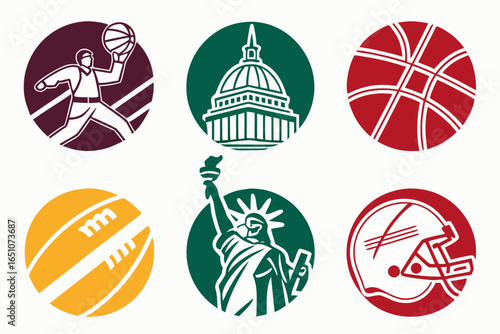 Collection of sports icons isolated on white background