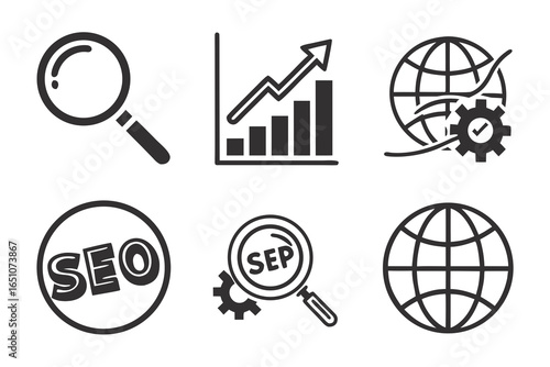 Seo and business growth icons isolated on white background
