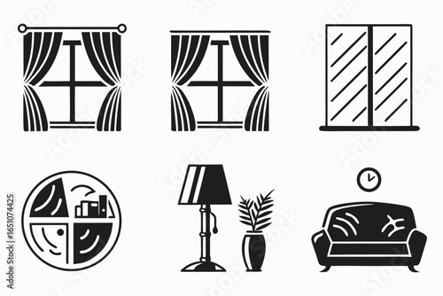 Set of interior design icons isolated on white background