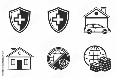 Set of insurance and finance icons isolated on white background