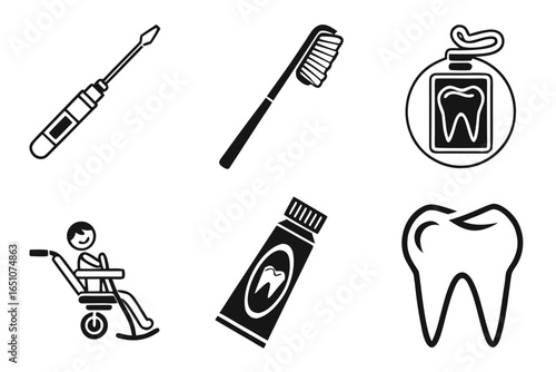 Dental care and hygiene icons isolated on white background